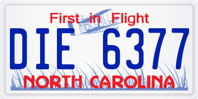 NC license plate DIE6377