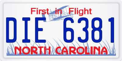 NC license plate DIE6381