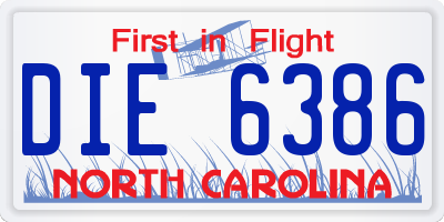 NC license plate DIE6386