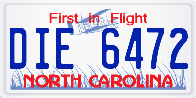 NC license plate DIE6472