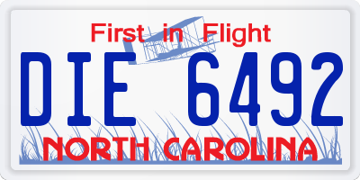 NC license plate DIE6492