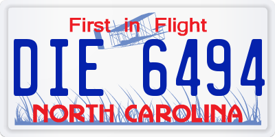 NC license plate DIE6494