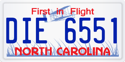 NC license plate DIE6551