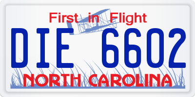 NC license plate DIE6602