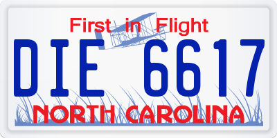NC license plate DIE6617