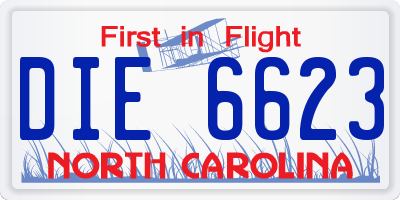 NC license plate DIE6623