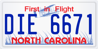 NC license plate DIE6671