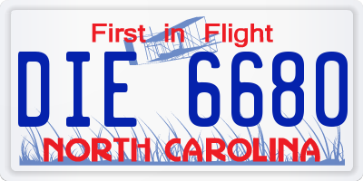 NC license plate DIE6680