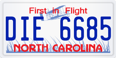 NC license plate DIE6685