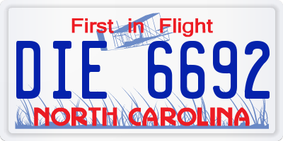 NC license plate DIE6692