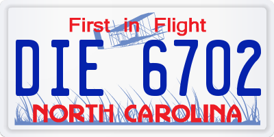 NC license plate DIE6702