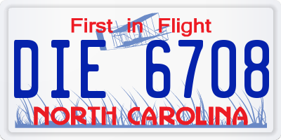 NC license plate DIE6708