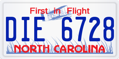 NC license plate DIE6728