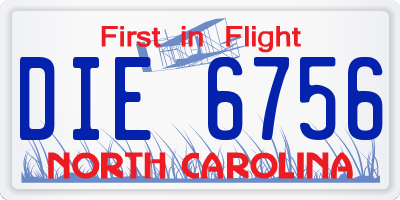 NC license plate DIE6756