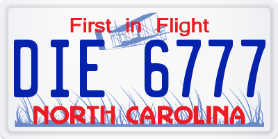 NC license plate DIE6777