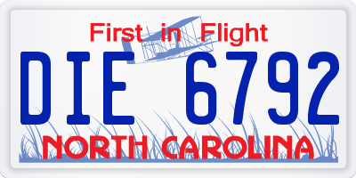 NC license plate DIE6792