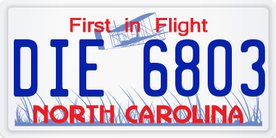 NC license plate DIE6803