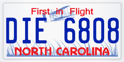 NC license plate DIE6808