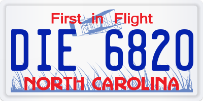 NC license plate DIE6820