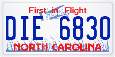 NC license plate DIE6830