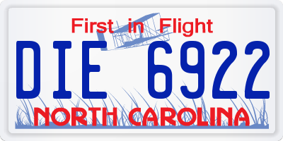 NC license plate DIE6922