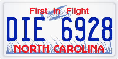 NC license plate DIE6928