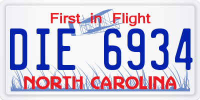 NC license plate DIE6934