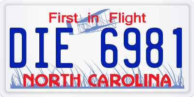 NC license plate DIE6981