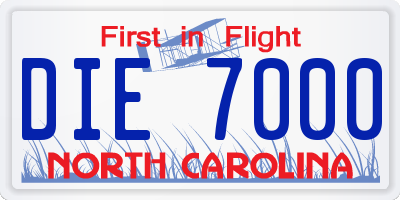 NC license plate DIE7000
