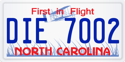 NC license plate DIE7002