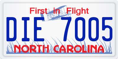 NC license plate DIE7005