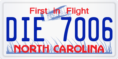 NC license plate DIE7006