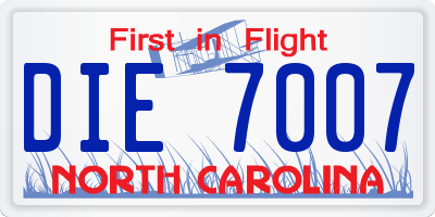 NC license plate DIE7007