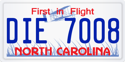 NC license plate DIE7008