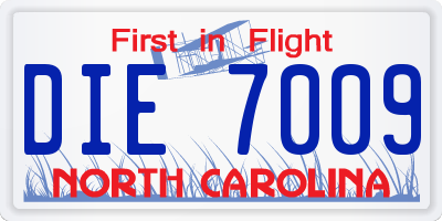 NC license plate DIE7009