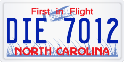 NC license plate DIE7012