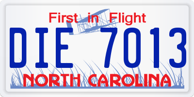 NC license plate DIE7013