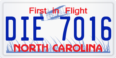 NC license plate DIE7016