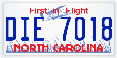 NC license plate DIE7018