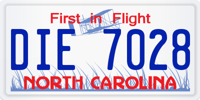 NC license plate DIE7028