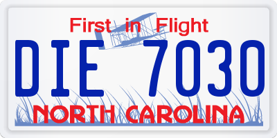 NC license plate DIE7030