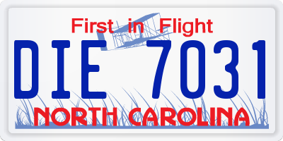 NC license plate DIE7031