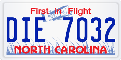 NC license plate DIE7032