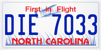 NC license plate DIE7033