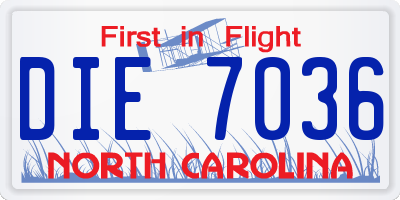 NC license plate DIE7036