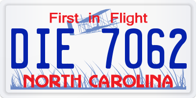 NC license plate DIE7062