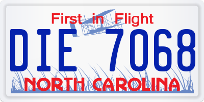 NC license plate DIE7068