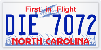 NC license plate DIE7072