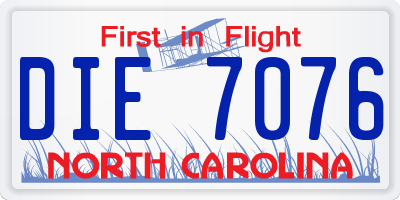 NC license plate DIE7076