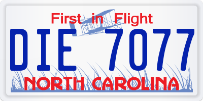 NC license plate DIE7077
